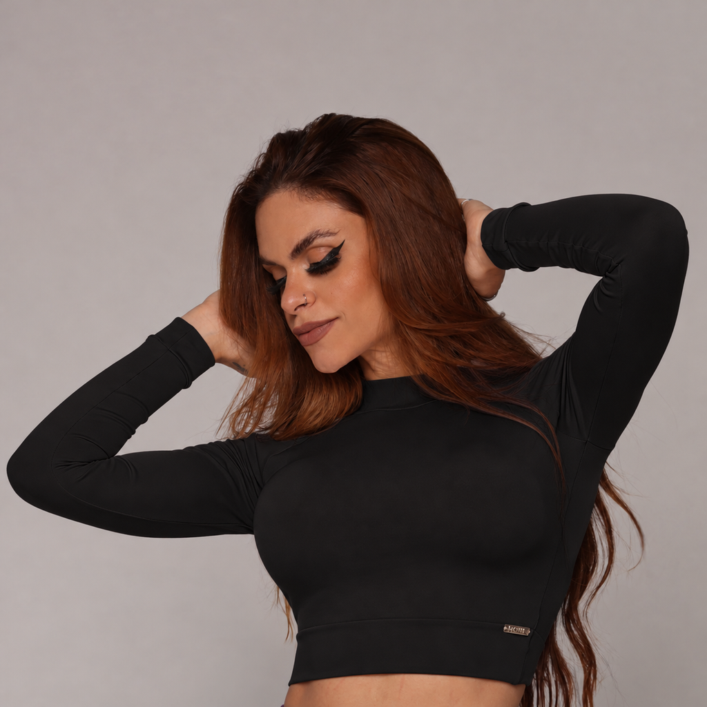 Long sleeve crop top black